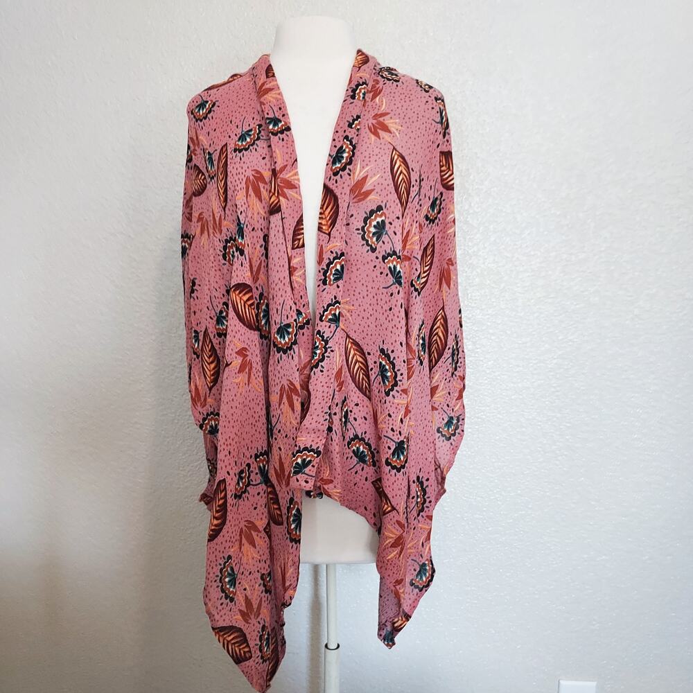 Patrons of Peace Pink Floral Open Kimono Cardigan Size M